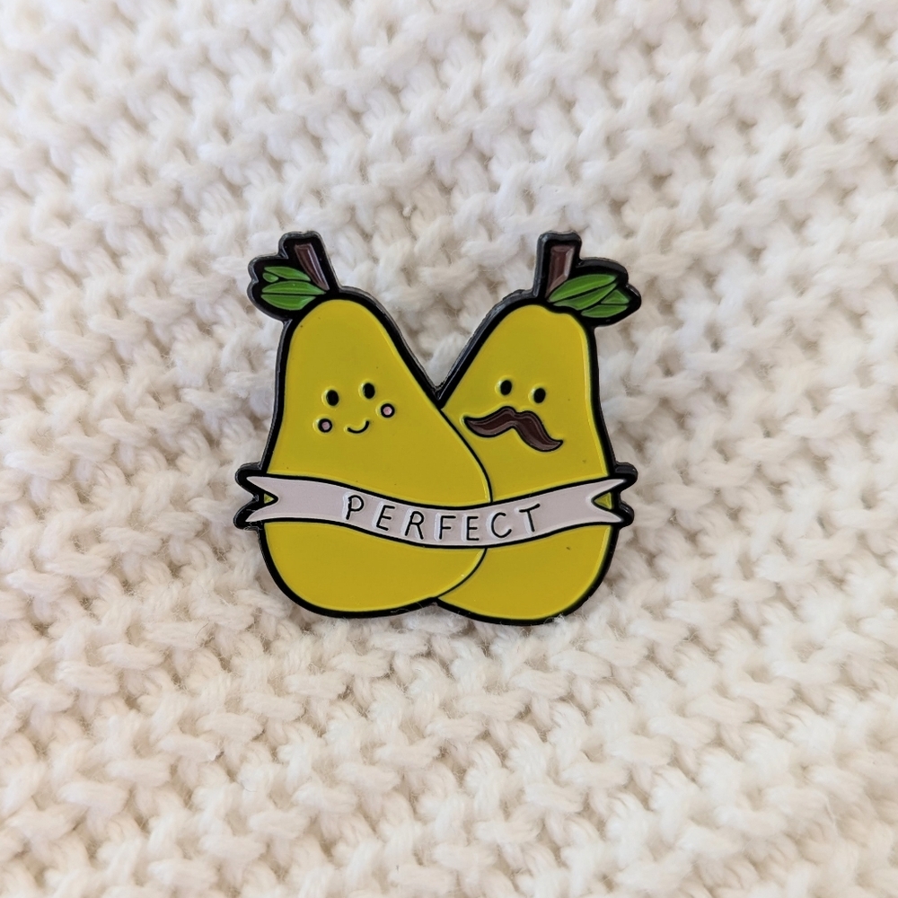 Brand New Perfect Pear Pair Enamel Pin Friends Love Kawaii Happy Cartoon Smiley